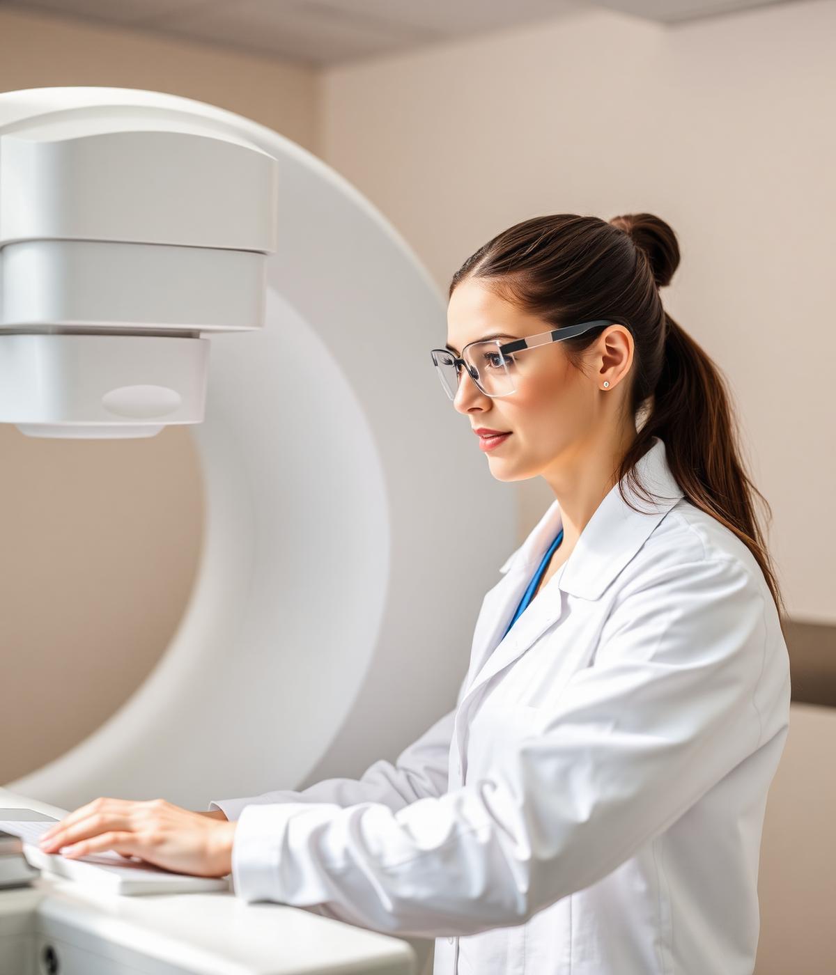Ingeniero biomédico de Solumedic trabajando con equipamiento médico